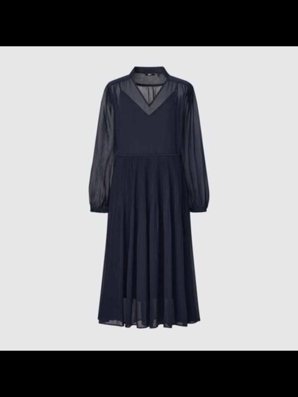 Uniqlo :C Navy Sheer-Sleeve Midi Dress